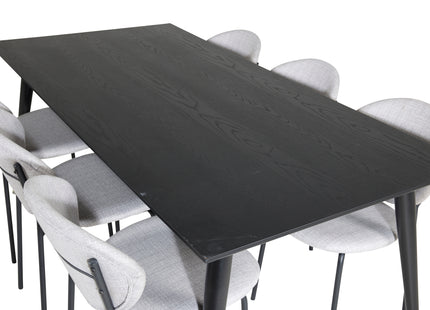 Venture Home Vault & Dipp Matstolar 2-pack Grå + Rektangulära Matbord 180 x 90 Svart