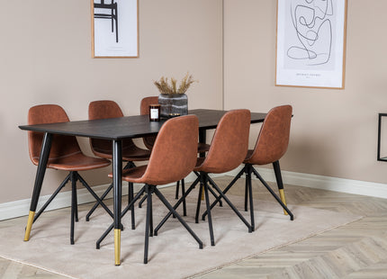 Venture Home Dipp & Polar Rektangulära Matbord 180 x 90 Svart + Matstolar 2-pack Brun
