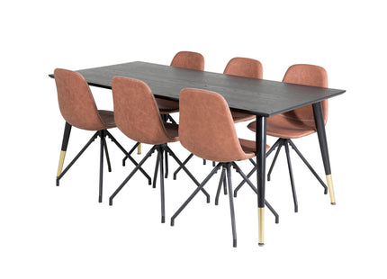 Venture Home Dipp & Polar Rektangulära Matbord 180 x 90 Svart + Matstolar 2-pack Brun