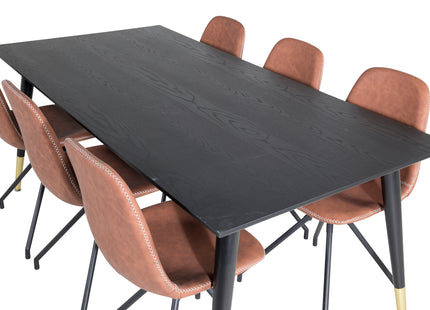 Venture Home Dipp & Polar Rektangulära Matbord 180 x 90 Svart + Matstolar 2-pack Brun
