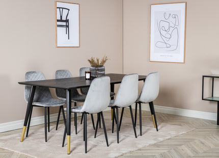 Venture Home Dipp & Polar Rektangulära Matbord 180 x 90 Svart + Matstolar 2-pack Grå