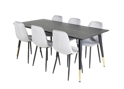 Venture Home Dipp & Polar Rektangulära Matbord 180 x 90 Svart + Matstolar 2-pack Grå