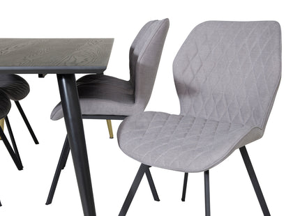 Venture Home Gemma & Dipp Matstolar 2-pack Grå + Rektangulära Matbord 180 x 90 Svart