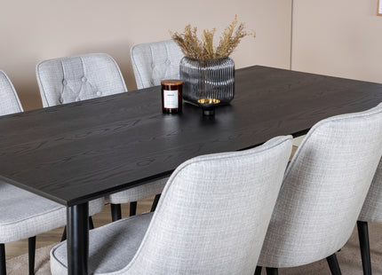 Venture Home Dipp & Velvet Deluxe Rektangulära Matbord 180 x 90 Svart + Matstolar 2-pack Grå