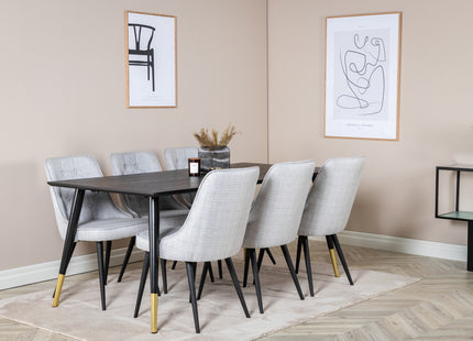 Venture Home Dipp & Velvet Deluxe Rektangulära Matbord 180 x 90 Svart + Matstolar 2-pack Grå
