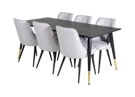 Venture Home Dipp & Velvet Deluxe Rektangulära Matbord 180 x 90 Svart + Matstolar 2-pack Grå