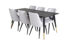 Venture Home Dipp & Velvet Deluxe Rektangulära Matbord 180 x 90 Svart + Matstolar 2-pack Grå