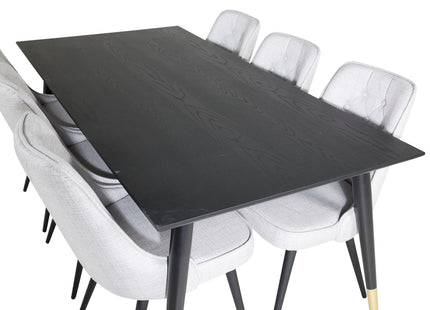 Venture Home Dipp & Velvet Deluxe Rektangulära Matbord 180 x 90 Svart + Matstolar 2-pack Grå