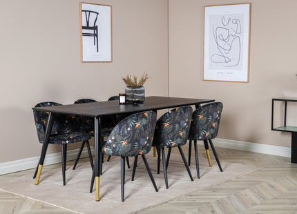 Venture Home Dipp & Velvet Rektangulära Matbord 180 x 90 Svart + Matstolar 2-pack Svart