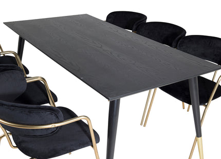 Venture Home Arrow & Dipp Matstolar 2-pack Svart + Rektangulära Matbord 180 x 90 Svart
