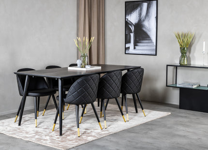 Venture Home Dipp & Velvet Rektangulära Matbord 180 x 90 Svart + Matstolar 2-pack Svart