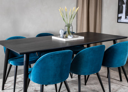 Venture Home Dipp & Velvet Rektangulära Matbord 180 x 90 Svart + Matstolar 2-pack Blå