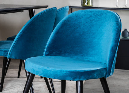 Venture Home Dipp & Velvet Rektangulära Matbord 180 x 90 Svart + Matstolar 2-pack Blå