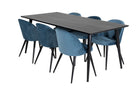 Venture Home Dipp & Velvet Rektangulära Matbord 180 x 90 Svart + Matstolar 2-pack Blå