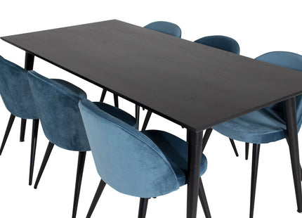 Venture Home Dipp & Velvet Rektangulära Matbord 180 x 90 Svart + Matstolar 2-pack Blå
