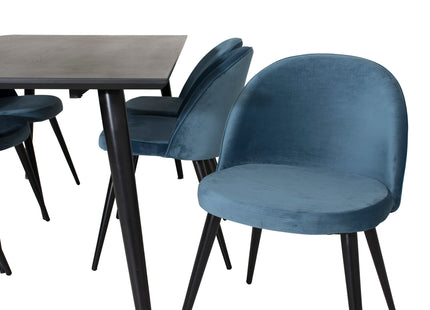 Venture Home Dipp & Velvet Rektangulära Matbord 180 x 90 Svart + Matstolar 2-pack Blå