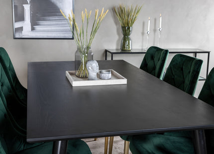 Venture Home Dipp & Velvet Deluxe Rektangulära Matbord 180 x 90 Svart + Matstolar 2-pack Grön