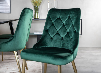 Venture Home Dipp & Velvet Deluxe Rektangulära Matbord 180 x 90 Svart + Matstolar 2-pack Grön