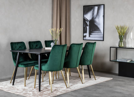 Venture Home Dipp & Velvet Deluxe Rektangulära Matbord 180 x 90 Svart + Matstolar 2-pack Grön