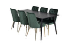 Venture Home Dipp & Velvet Deluxe Rektangulära Matbord 180 x 90 Svart + Matstolar 2-pack Grön