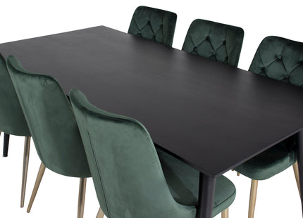 Venture Home Dipp & Velvet Deluxe Rektangulära Matbord 180 x 90 Svart + Matstolar 2-pack Grön