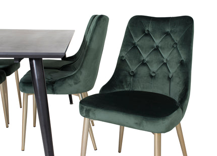 Venture Home Dipp & Velvet Deluxe Rektangulära Matbord 180 x 90 Svart + Matstolar 2-pack Grön
