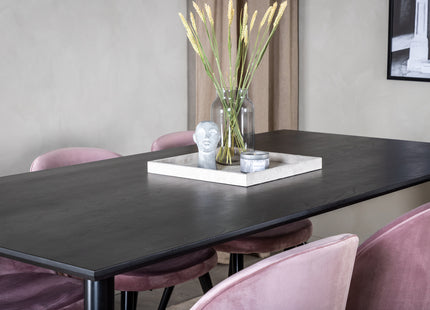 Venture Home Dipp & Velvet Rektangulära Matbord 180 x 90 Svart + Matstolar 2-pack Dammig rosa