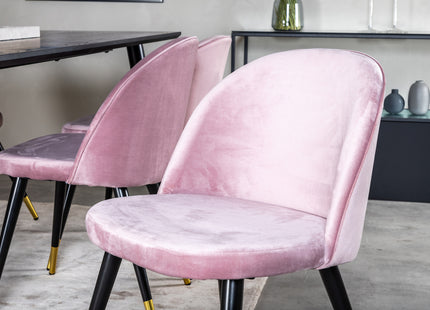 Venture Home Dipp & Velvet Rektangulära Matbord 180 x 90 Svart + Matstolar 2-pack Dammig rosa