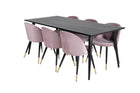 Venture Home Dipp & Velvet Rektangulära Matbord 180 x 90 Svart + Matstolar 2-pack Dammig rosa