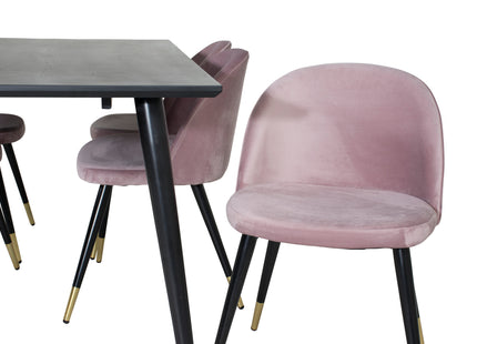 Venture Home Dipp & Velvet Rektangulära Matbord 180 x 90 Svart + Matstolar 2-pack Dammig rosa