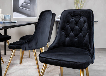 Venture Home Dipp & Velvet Deluxe Rektangulära Matbord 180 x 90 Svart + Matstolar 2-pack Svart