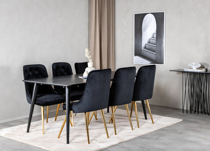 Venture Home Dipp & Velvet Deluxe Rektangulära Matbord 180 x 90 Svart + Matstolar 2-pack Svart