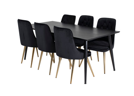 Venture Home Dipp & Velvet Deluxe Rektangulära Matbord 180 x 90 Svart + Matstolar 2-pack Svart