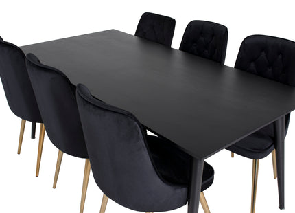 Venture Home Dipp & Velvet Deluxe Rektangulära Matbord 180 x 90 Svart + Matstolar 2-pack Svart