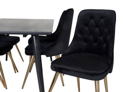 Venture Home Dipp & Velvet Deluxe Rektangulära Matbord 180 x 90 Svart + Matstolar 2-pack Svart