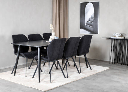 Venture Home Gemma & Dipp Matstolar 2-pack Svart + Rektangulära Matbord 180 x 90 Svart