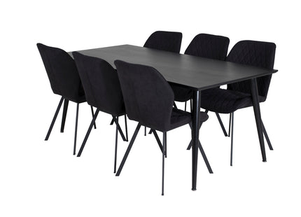 Venture Home Gemma & Dipp Matstolar 2-pack Svart + Rektangulära Matbord 180 x 90 Svart