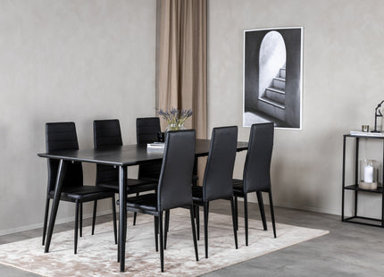 Venture Home Slim & Dipp Matstolar 2-pack Svart + Rektangulära Matbord 180 x 90 Svart