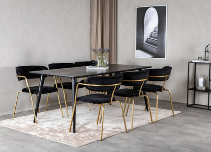 Venture Home Arrow & Dipp Matstolar 2-pack Svart + Rektangulära Matbord 180 x 90 Svart