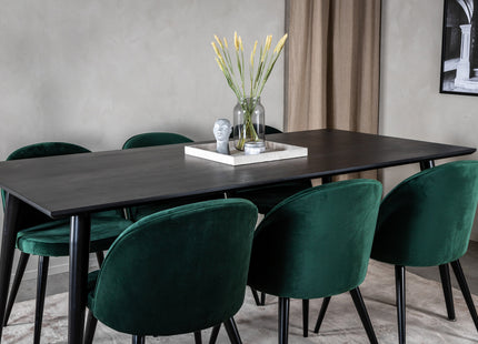 Venture Home Dipp & Velvet Rektangulära Matbord 180 x 90 Svart + Matstolar 2-pack Grön