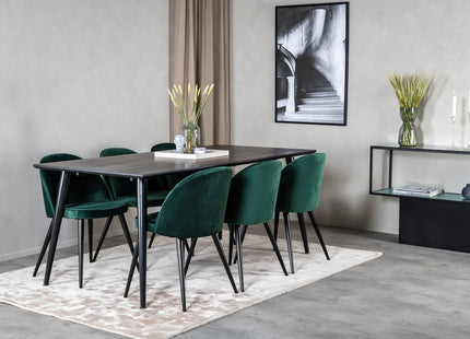 Venture Home Dipp & Velvet Rektangulära Matbord 180 x 90 Svart + Matstolar 2-pack Grön