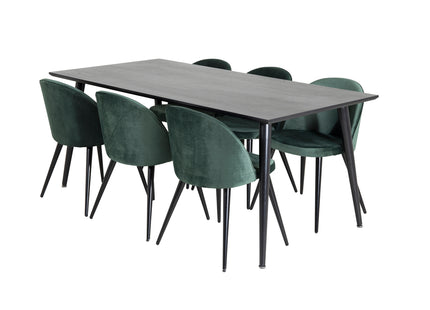 Venture Home Dipp & Velvet Rektangulära Matbord 180 x 90 Svart + Matstolar 2-pack Grön