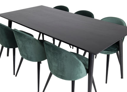 Venture Home Dipp & Velvet Rektangulära Matbord 180 x 90 Svart + Matstolar 2-pack Grön