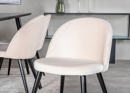 Venture Home Dipp & Velvet Rektangulära Matbord 180 x 90 Svart + Matstolar 2-pack Beige