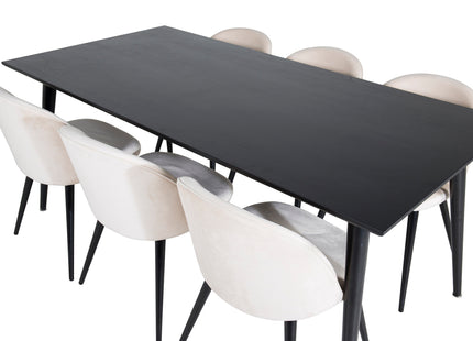 Venture Home Dipp & Velvet Rektangulära Matbord 180 x 90 Svart + Matstolar 2-pack Beige