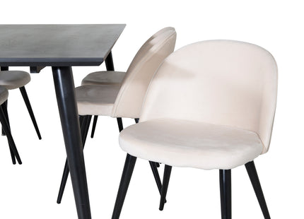 Venture Home Dipp & Velvet Rektangulära Matbord 180 x 90 Svart + Matstolar 2-pack Beige