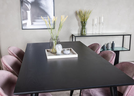 Venture Home Dipp & Velvet Rektangulära Matbord 180 x 90 Svart + Matstolar 2-pack Dammig rosa