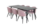 Venture Home Dipp & Velvet Rektangulära Matbord 180 x 90 Svart + Matstolar 2-pack Dammig rosa