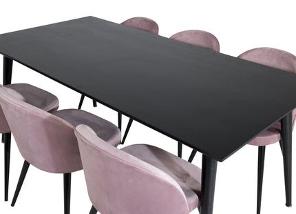 Venture Home Dipp & Velvet Rektangulära Matbord 180 x 90 Svart + Matstolar 2-pack Dammig rosa