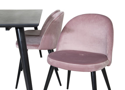Venture Home Dipp & Velvet Rektangulära Matbord 180 x 90 Svart + Matstolar 2-pack Dammig rosa